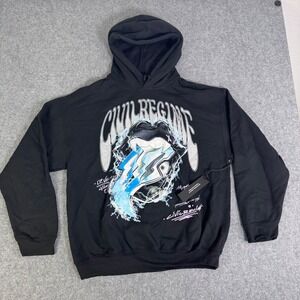 Civil Regime Mens Black Graphic Hoodie Lightning Lips Pullover Large K150